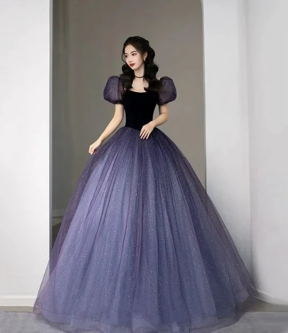 Purple Tulle Sequin Long Princess Dress Evening Gown Y5619