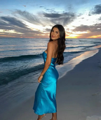 Simple Strapless Blue Sheath Prom Dress Evening Dress Y8188