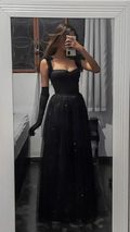 Elegant Black A-line Long Evening Dress Formal Gown  Y2869