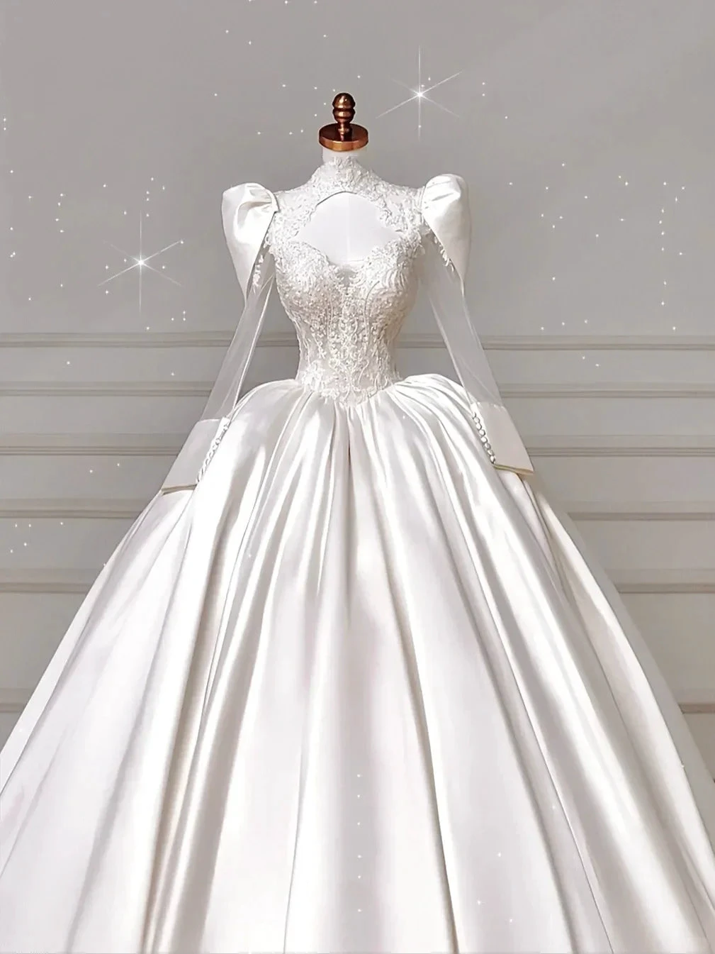 Gorgeous White Satin Lace Appliques A Line Wedding Dress,Formal Prom Dress Y8607