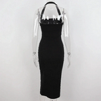 Women's Black Halter Prom Dress With Slit Sexy Black Sleeveless Evening Dress Y1161