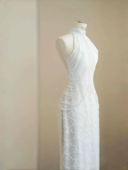 Classy White  Sequins Pearls Chain Sheath Long Prom Dress Evening Dress Y8670