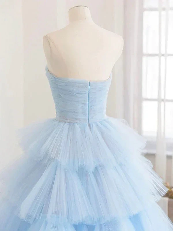 Winter Blue Tulle Long Prom Dress, Blue Layered Tulle Evening Dress Y393
