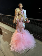 Pink Mermaid Long Evening Dress,Pink Sparkly Evening Gown Y2309