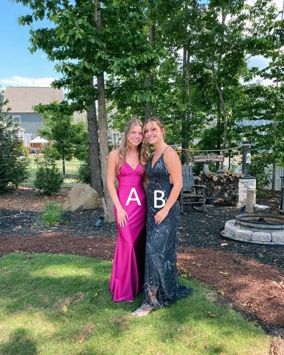 Elegant Hot Pink Mermaid Prom Dress Charming Evening Gown Y6341