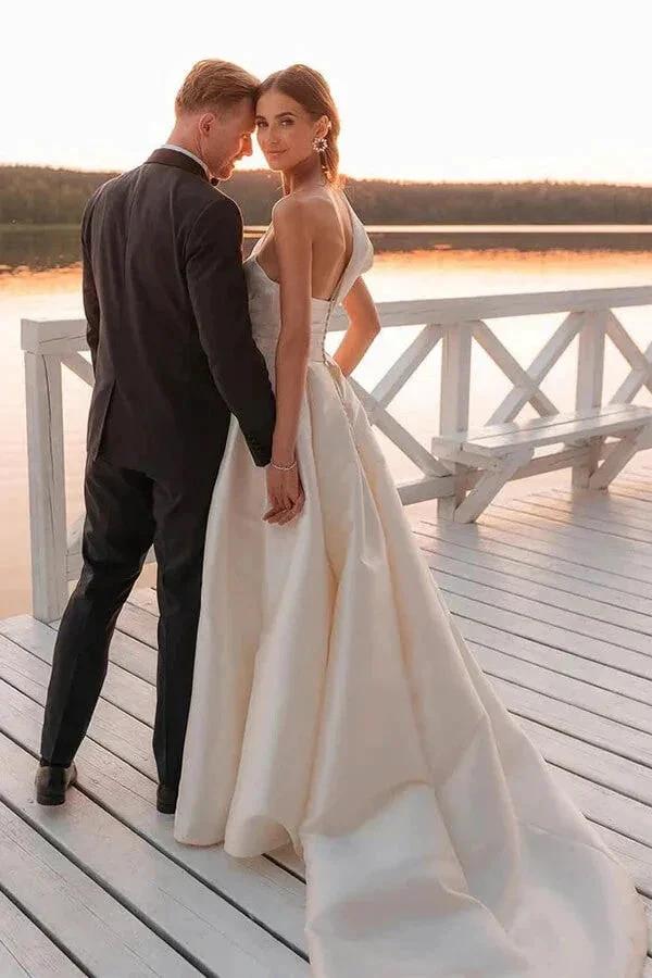Vintage Wedding Dress One Shoulder Bridal Gown With Court Train WD729