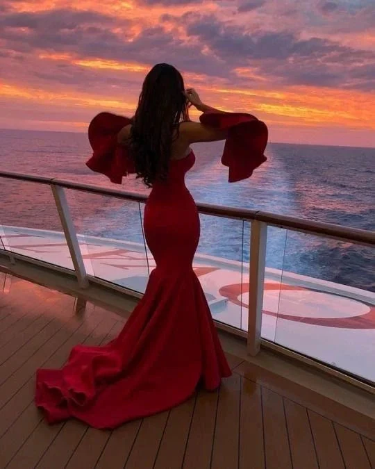 Chic Burgundy Mermaid Strapless Satin Prom Dresses Long Party Evening Dress Y7993