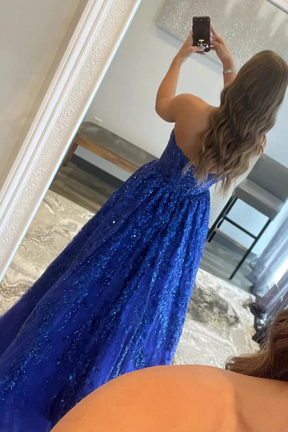 Zara |A-line Sequined Lace Long Prom Dress with Pockets