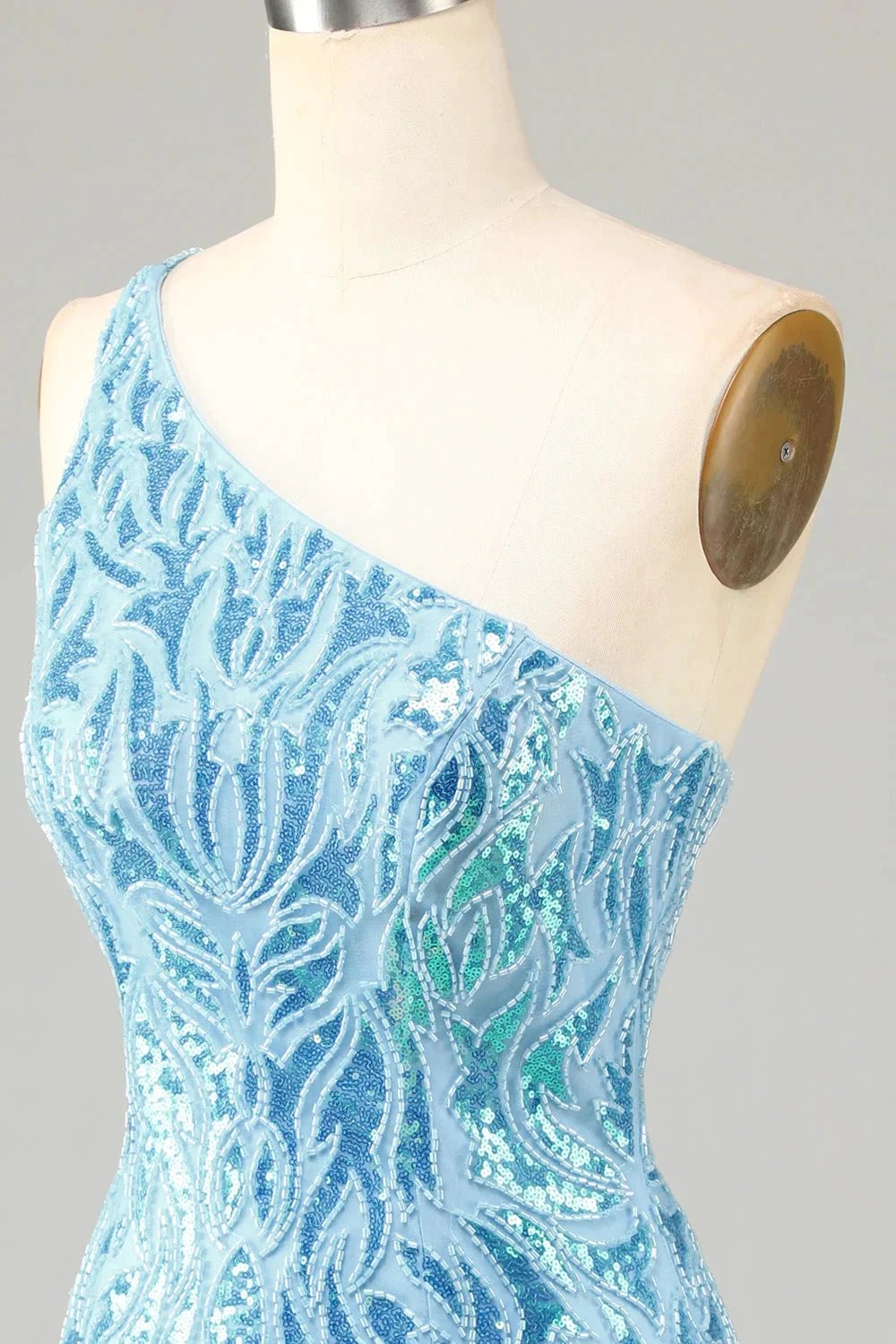 Blue Sheath One Shoulder Sequins Short Homecoming Dress