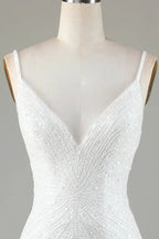 Sparkly White Lace-Up Back Beaded Short Homecoming Dress with Tassel
