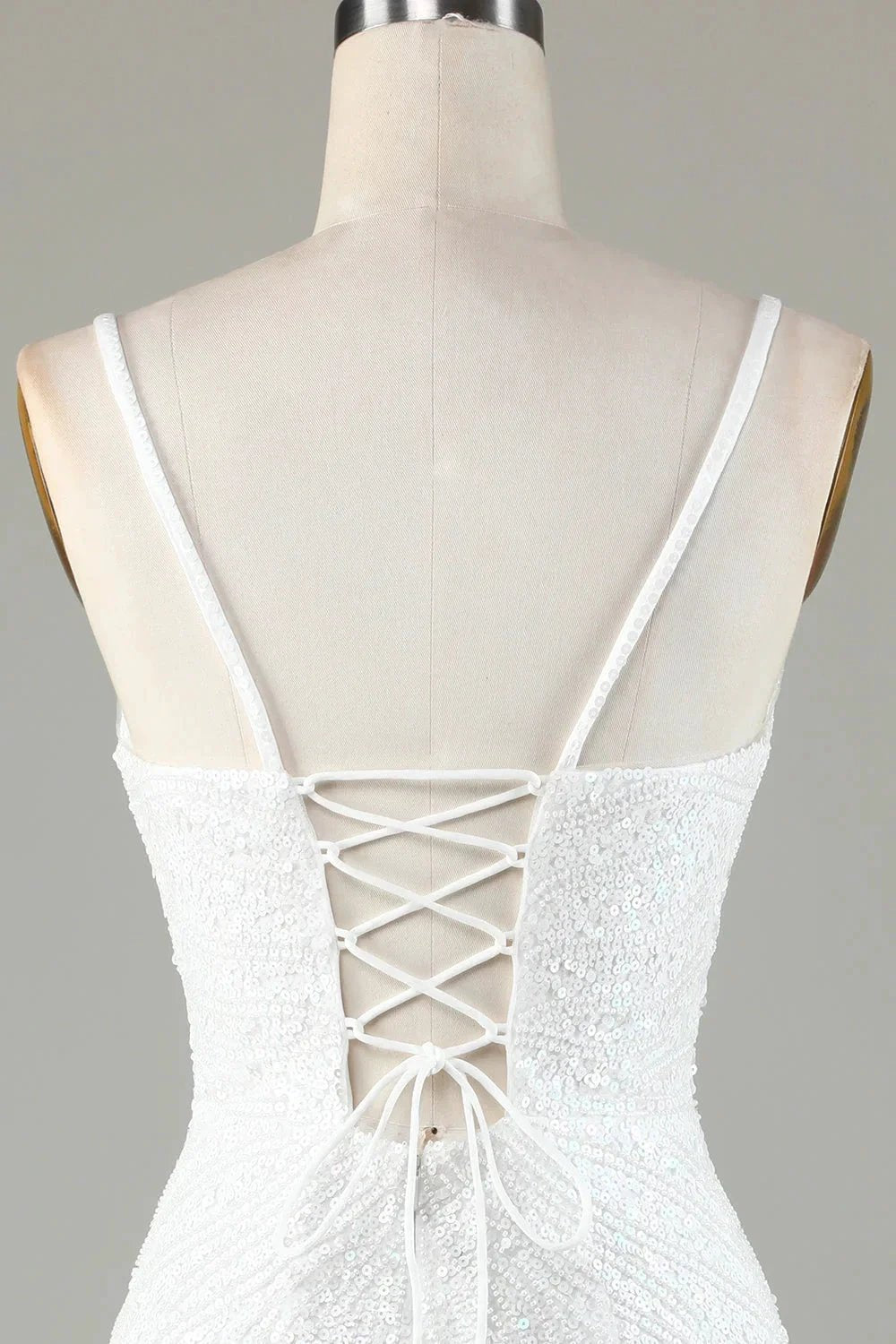 Sparkly White Lace-Up Back Beaded Short Homecoming Dress with Tassel