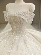 Off Shoulder Wedding Dresses, Large Trailing Princess Tail Dress, Backless White Wedding Dress Y6868