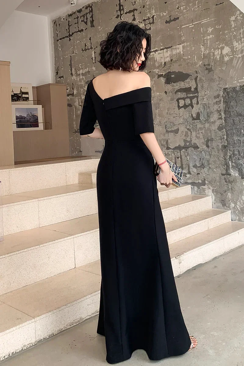 Black One Shoulder Slit Long Evening Dress Black Formal Dress Prom Dress Y946