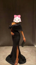 Women's Elegant Long Black Evening Dresses with Slit Off the Shoulder Mermaid Prom Dress Y4760