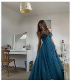 A-line Spaghetti Straps Glitter Tulle Prom Dress Chic Evening Dress Y406