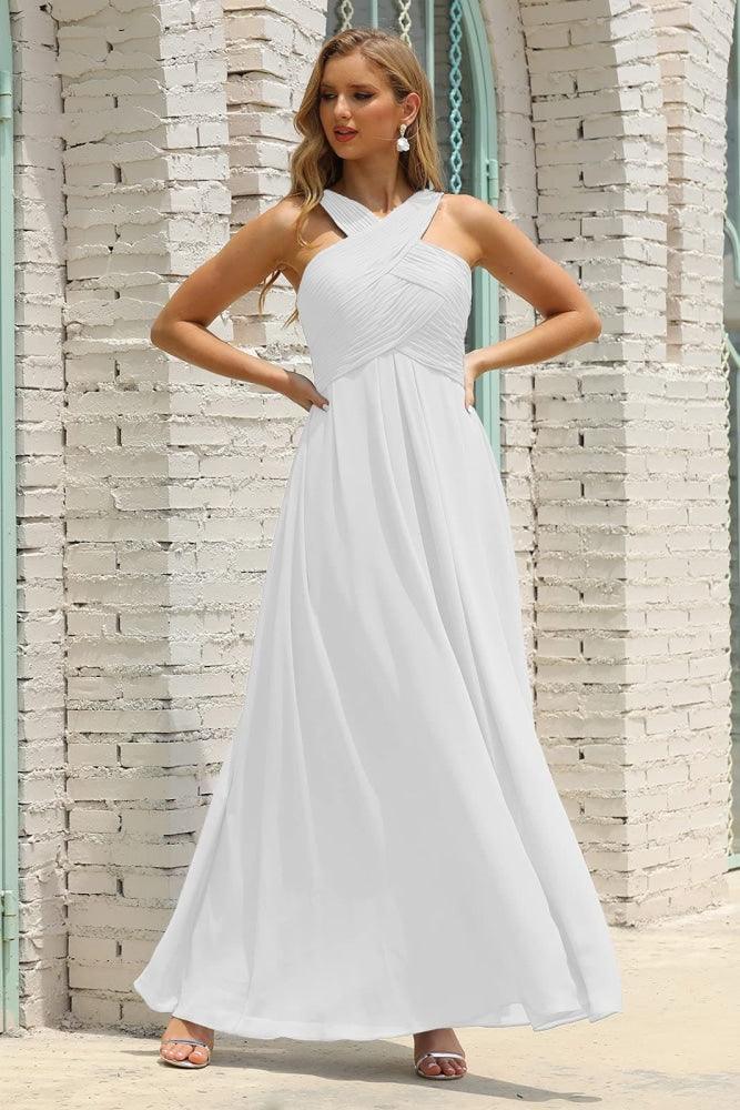 Numbersea Women Halter Chiffon Bridesmaid Dress A-line Long Formal Prom Gown SEA28015