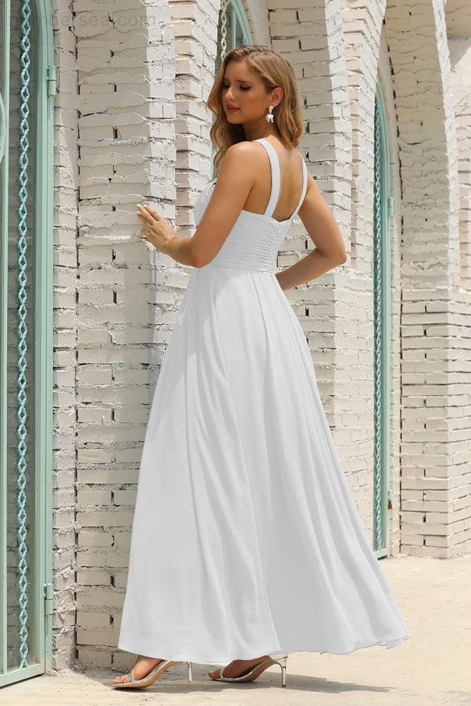 Numbersea Women Halter Chiffon Bridesmaid Dress A-line Long Formal Prom Gown SEA28015