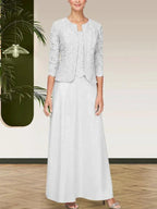 Glitter Lace & Satin Skirt Jacket Dress with Open Jacket