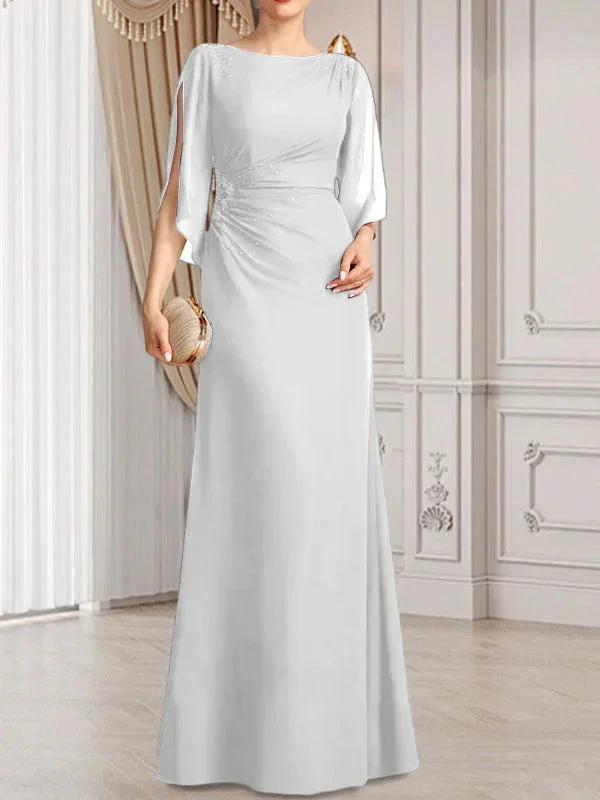 Sheath/Column Scoop Floor-Length Chiffon Mother of the Bride Dress With Pleated Beading
