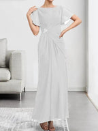 A-line Scoop Illusion Tea-Length Chiffon Lace Mother of the Bride Dress With Beading Sequins
