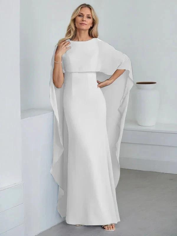 Sheath Scoop Floor-Length Chiffon Mother of the Bride Dress With Cascading Ruffles