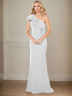 A-line One Shoulder Floor-Length Chiffon Mother of the Bride Dress With Ruffles