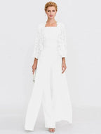 3 Piece Chiffon Square Neck Mother of the Bride Pantsuits with Jacket