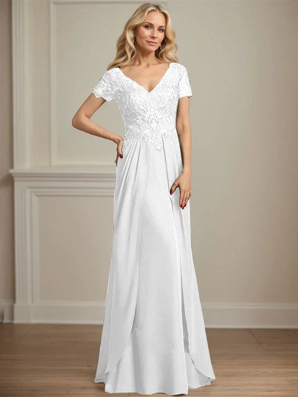 A-line V-Neck Floor-Length Chiffon Lace Mother of the Bride Dress