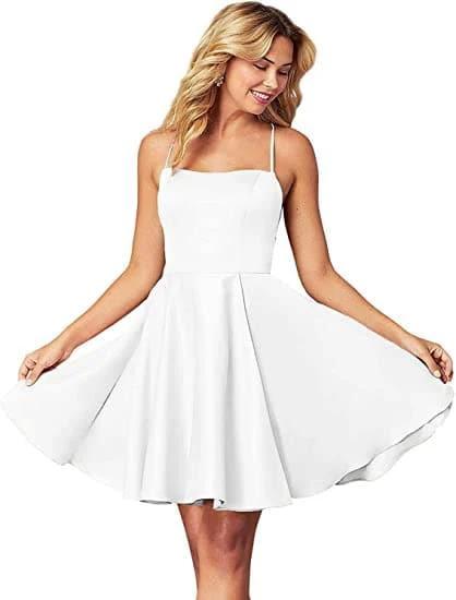 Spaghetti Straps Homecoming Dress Short Satin Puffy Cocktail SYH1