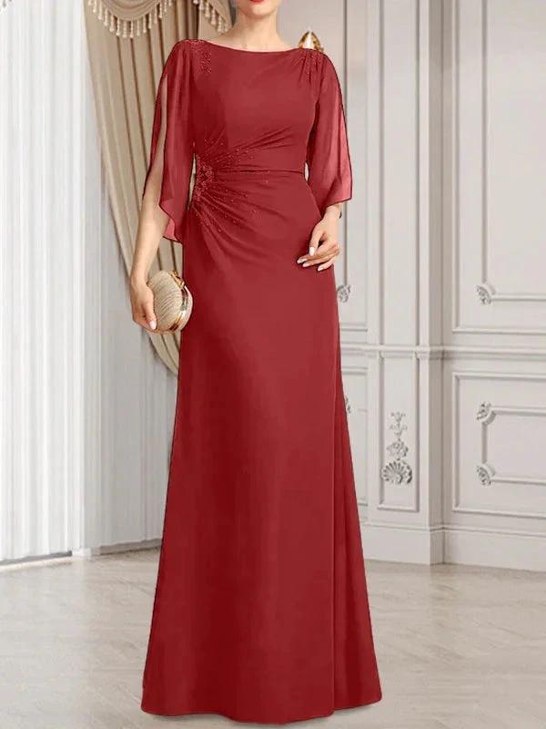 Sheath/Column Scoop Floor-Length Chiffon Mother of the Bride Dress With Pleated Beading