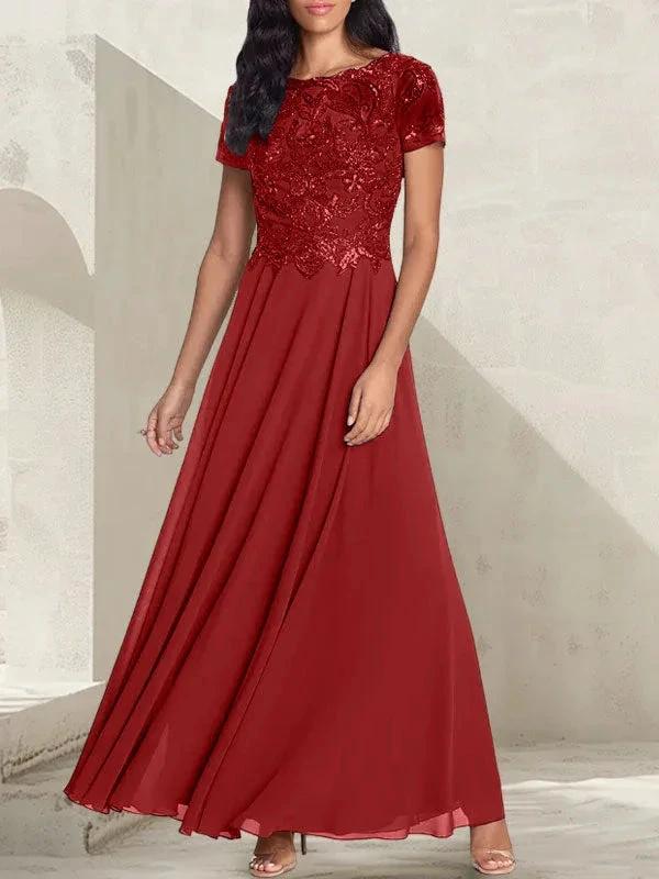 Charcoal Grey A-Line Scoop Long Mother of the Bride Dress With Beadings