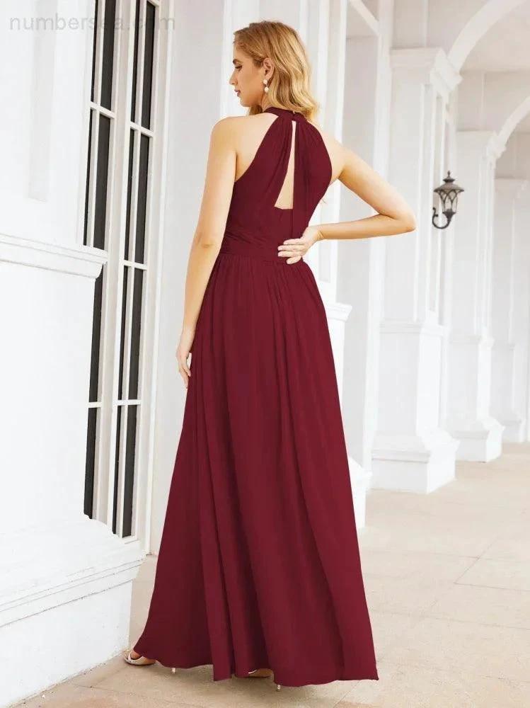 Numbersea Halter Sleeveless Bridesmaid Dresses Long for Party Wedding Evening 28054