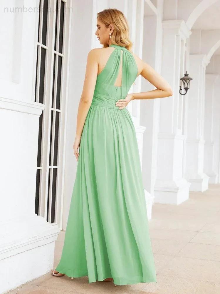 Numbersea Halter Sleeveless Bridesmaid Dresses Long for Party Wedding Evening 28054