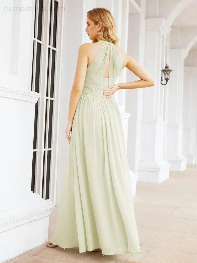 Numbersea Halter Sleeveless Bridesmaid Dresses Long for Party Wedding Evening 28054