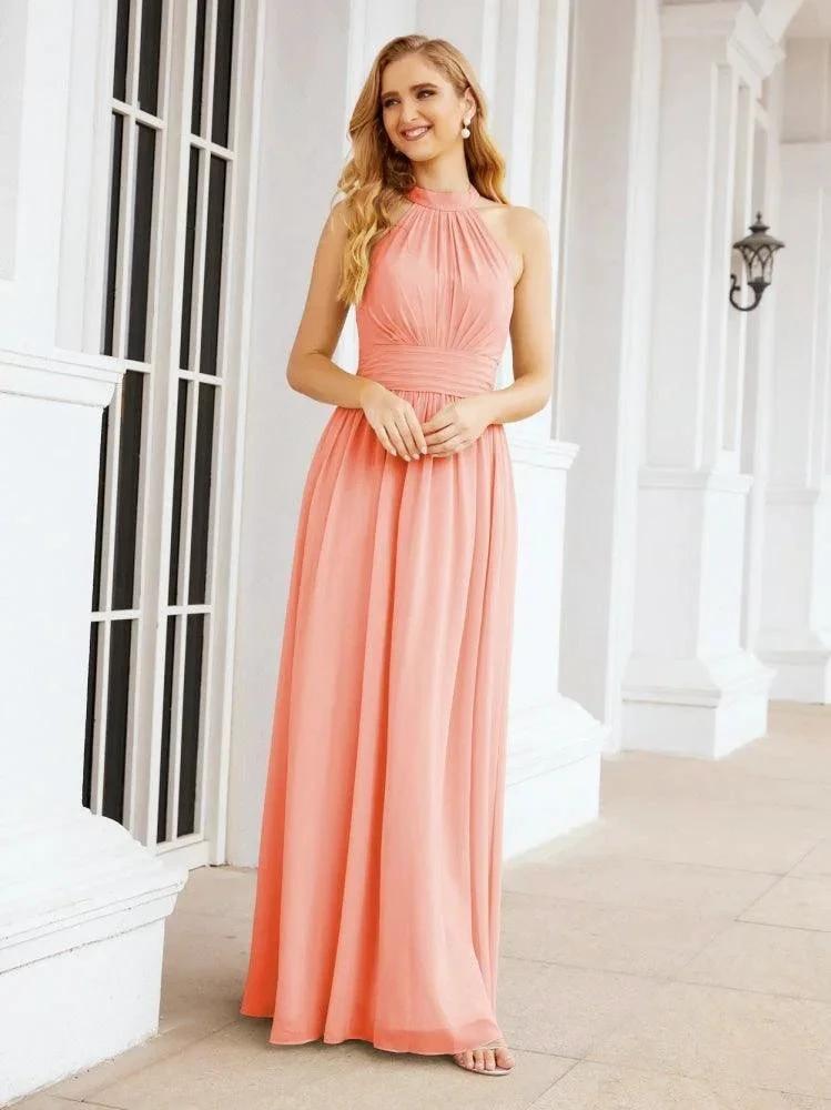 Numbersea Halter Sleeveless Bridesmaid Dresses Long for Party Wedding Evening 28054