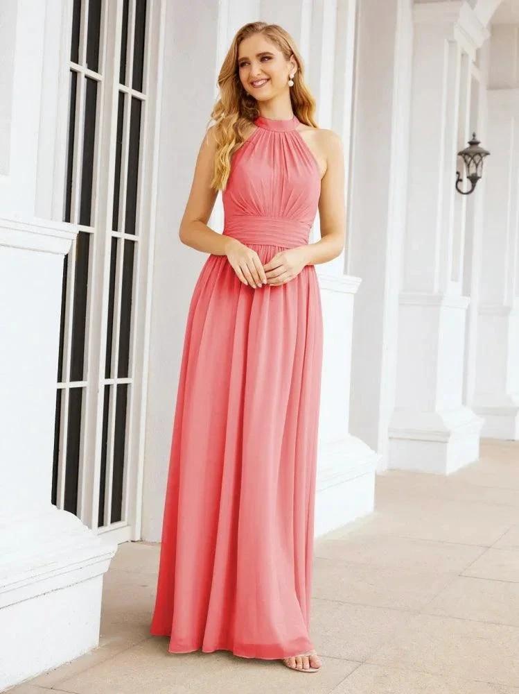 Numbersea Halter Sleeveless Bridesmaid Dresses Long for Party Wedding Evening 28054