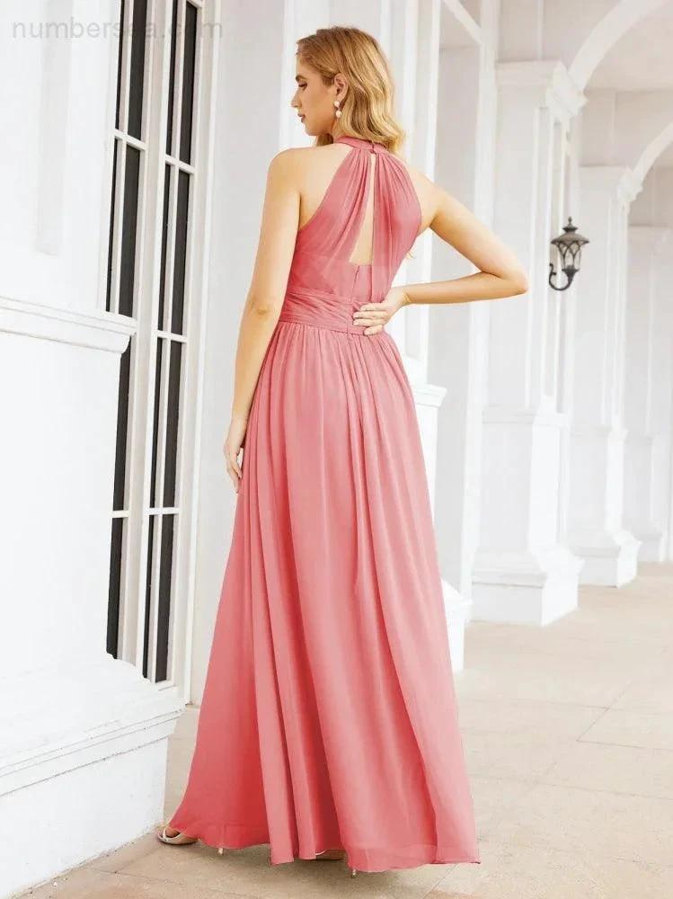 Numbersea Halter Sleeveless Bridesmaid Dresses Long for Party Wedding Evening 28054