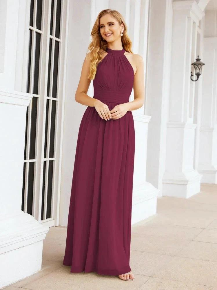 Numbersea Halter Sleeveless Bridesmaid Dresses Long for Party Wedding Evening 28054