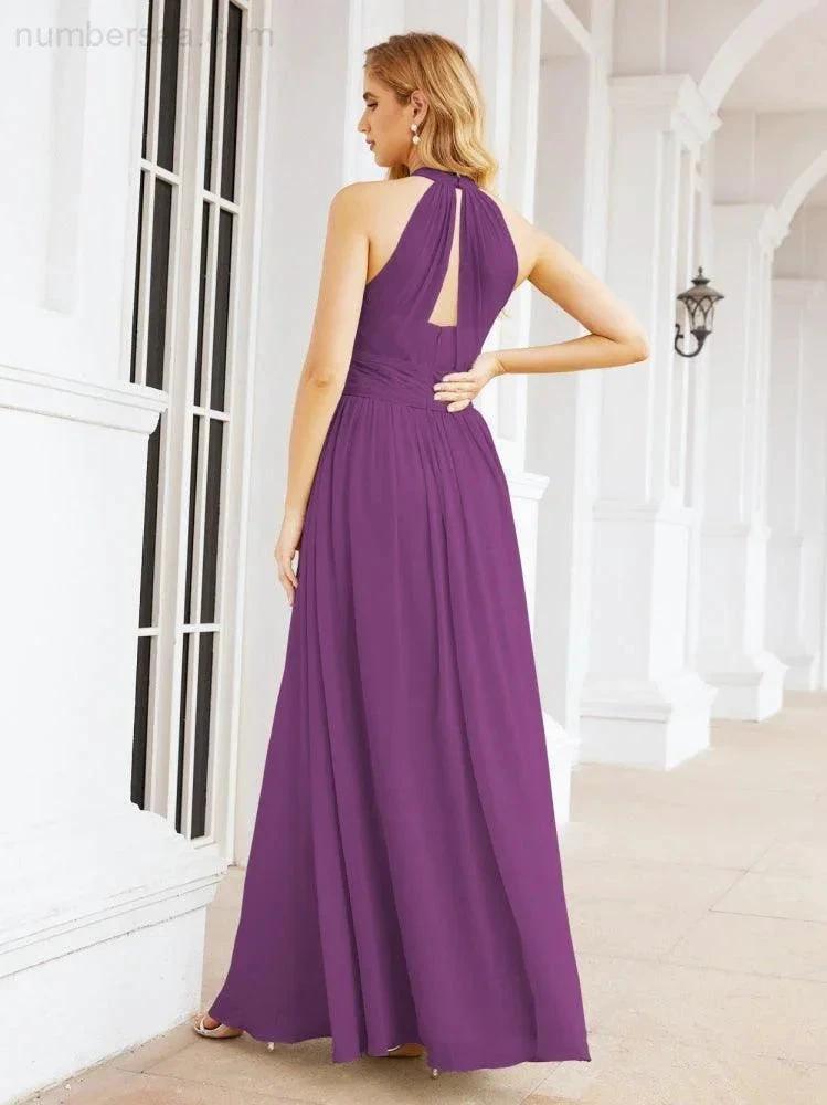 Numbersea Halter Sleeveless Bridesmaid Dresses Long for Party Wedding Evening 28054