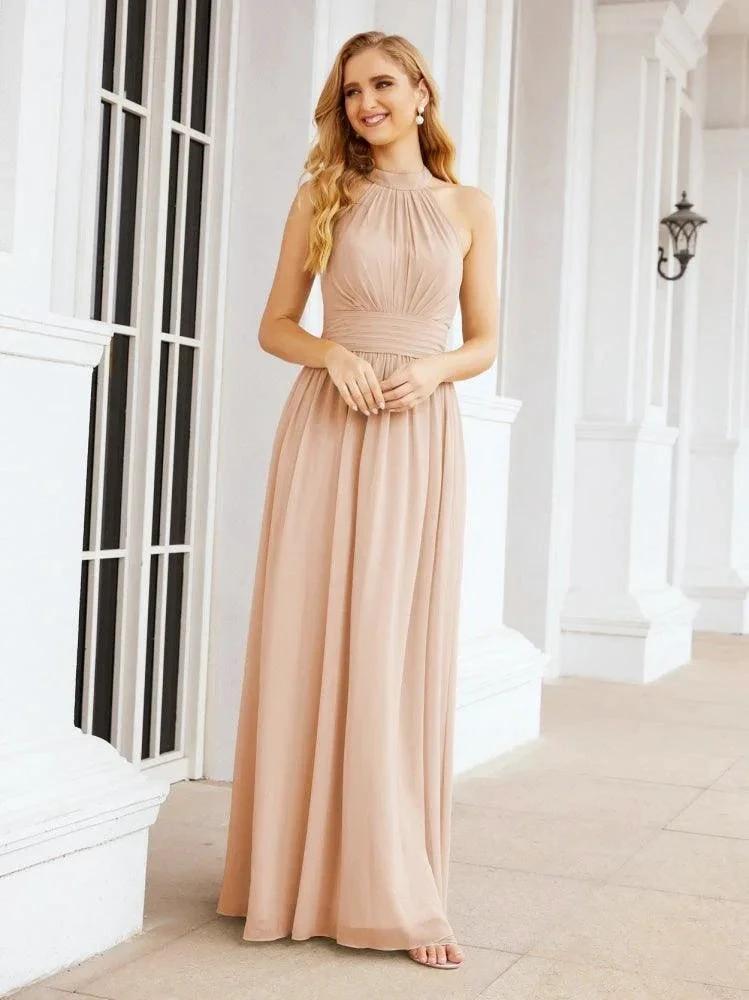 Numbersea Halter Sleeveless Bridesmaid Dresses Long for Party Wedding Evening 28054