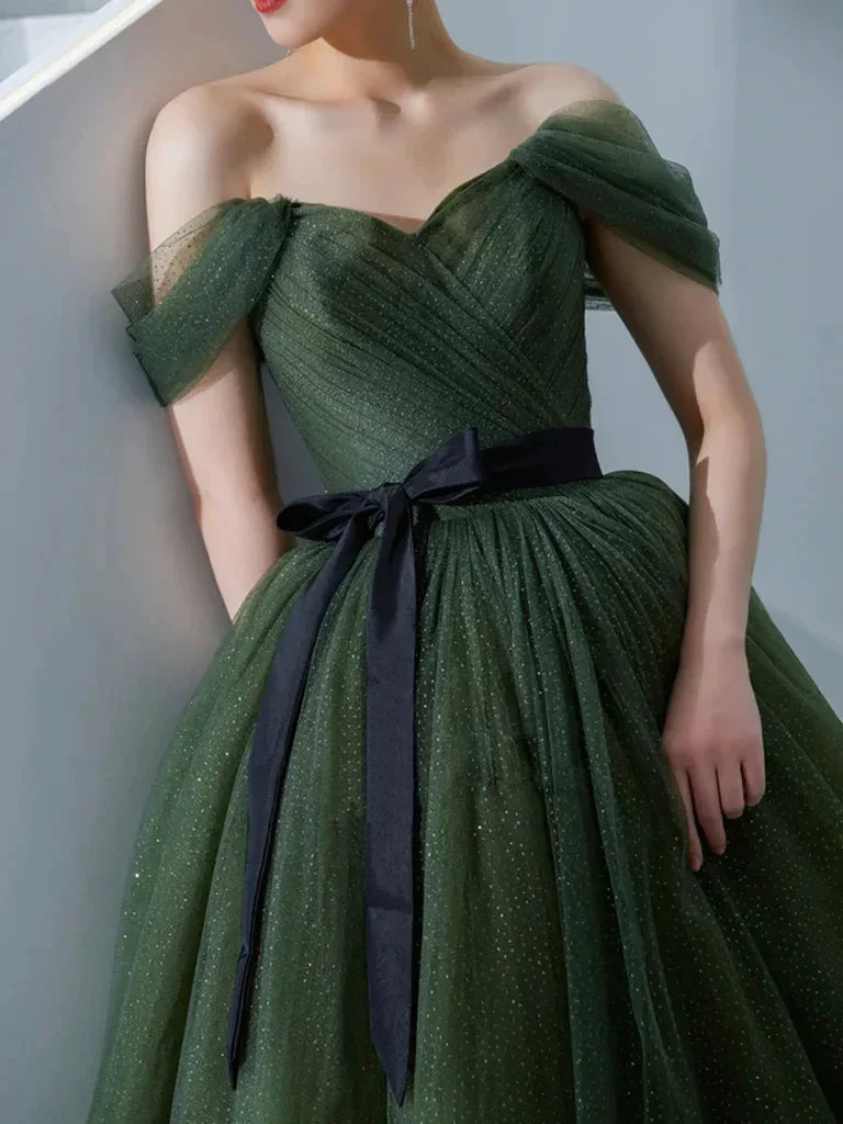 Simple green tulle long prom dress, green tulle evening dress Y1554