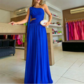 Royal Blue One Shoulder Long Evening Dress Women Sexy Formal Chiffon Prom Party Gowns Y4838