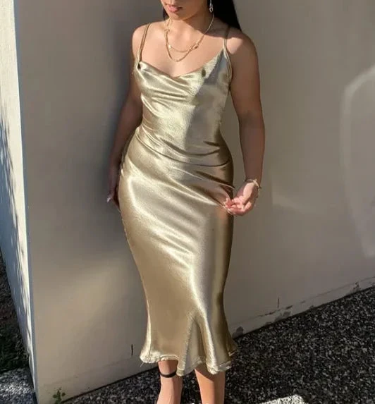 Suspender satin sexy retro evening dress for women backless strappy party tight dress Y4133