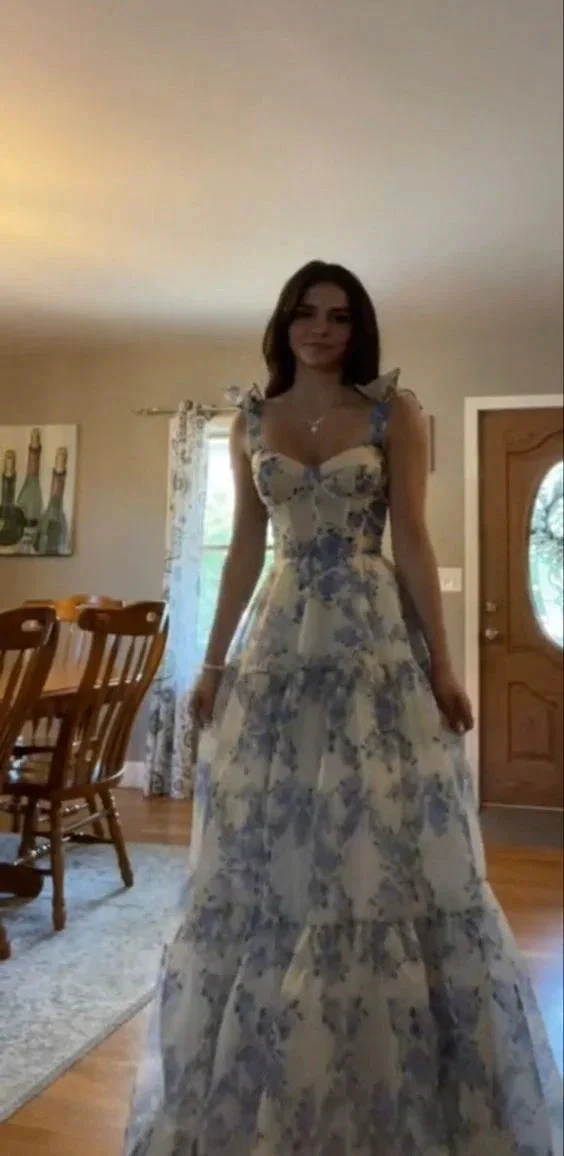 Special Floral Pattern Chiffon A-Line Prom Evening Dresses Y6721