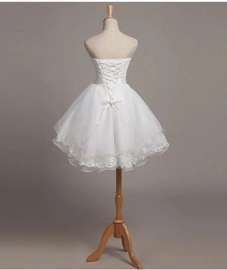Lovely White Lace and Organza Short Graduation Dress Homecoming Dress Short Teen Formal Dresses Y2088