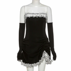 Black Party Tube Skirt Irregular White Ruffle Bandage Dress Black Homecoming Dress Y2617