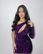 Purple Sequin One Sleeve Homecoming Dress Purple Party Dress Y4187