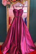 A-line Straps Long Prom Dresses Satin Evening Dress Y5016