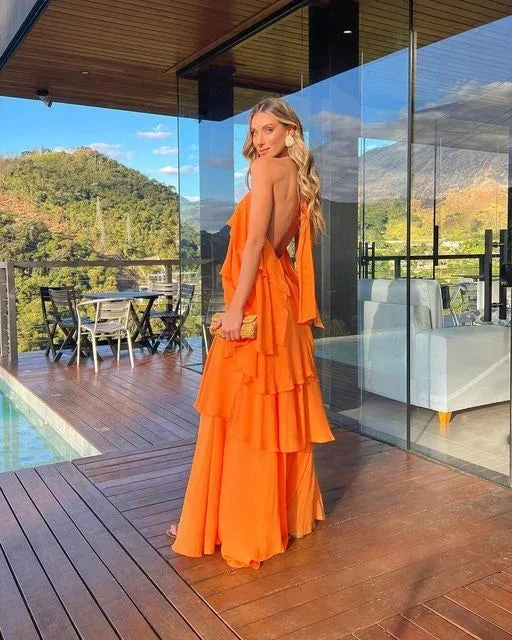 Orange layers prom dress Evening Gown Party Dress Y4735