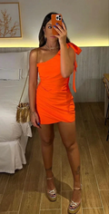 Orange One Shoulder Party Dress Orange Homecoming Dress Y2149